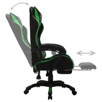 Silla gaming con luces LED RGB cuero sintético verde y negro