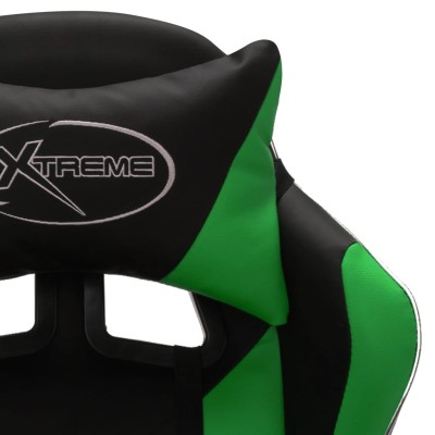 Silla gaming con luces LED RGB cuero sintético verde y negro