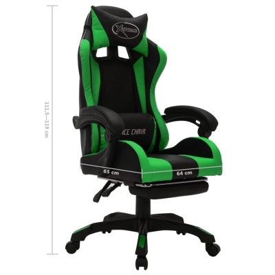 Silla gaming con luces LED RGB cuero sintético verde y negro