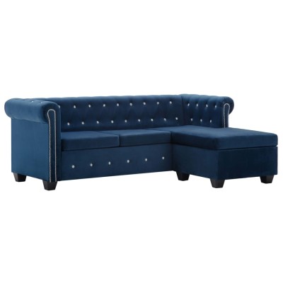 Sofá chesterfield forma de L de terciopelo 199x142x72 cm azul