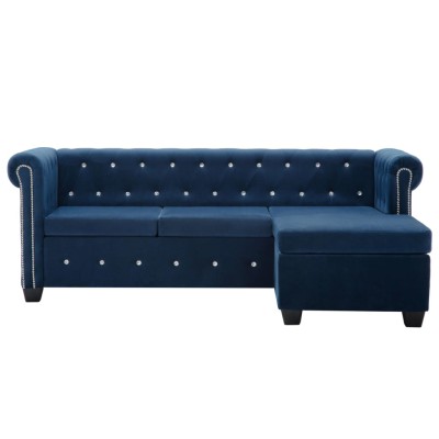 Sofá chesterfield forma de L de terciopelo 199x142x72 cm azul