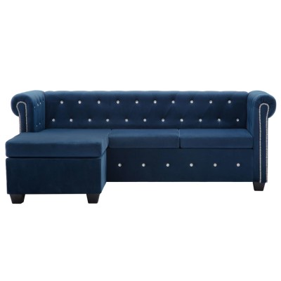 Sofá chesterfield forma de L de terciopelo 199x142x72 cm azul