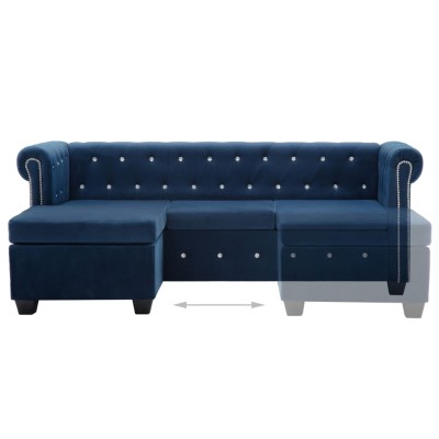 Sofá chesterfield forma de L de terciopelo 199x142x72 cm azul