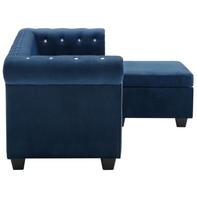 Sofá chesterfield forma de L de terciopelo 199x142x72 cm azul