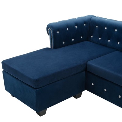 Sofá chesterfield forma de L de terciopelo 199x142x72 cm azul