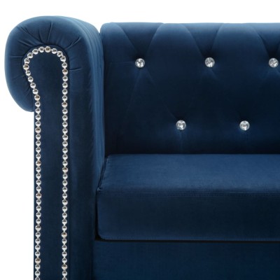 Sofá chesterfield forma de L de terciopelo 199x142x72 cm azul