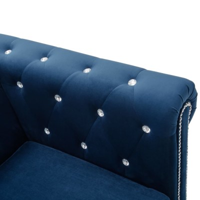 Sofá chesterfield forma de L de terciopelo 199x142x72 cm azul