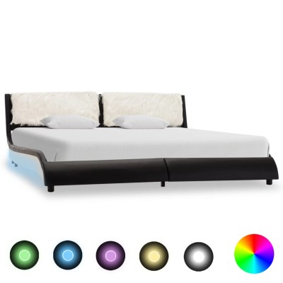 Estructura cama con LED cuero sintético negro blanco 180x200 cm