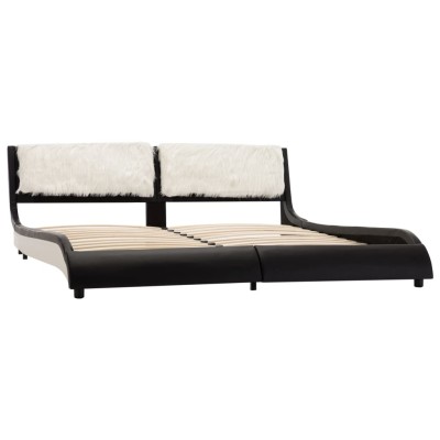 Estructura cama con LED cuero sintético negro blanco 180x200 cm