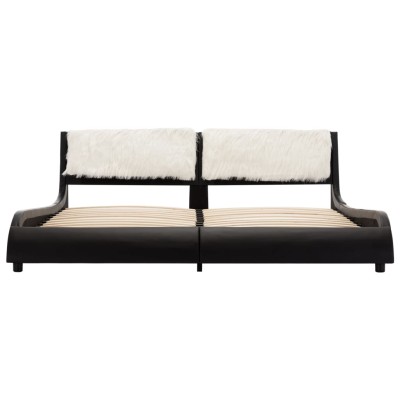 Estructura cama con LED cuero sintético negro blanco 180x200 cm