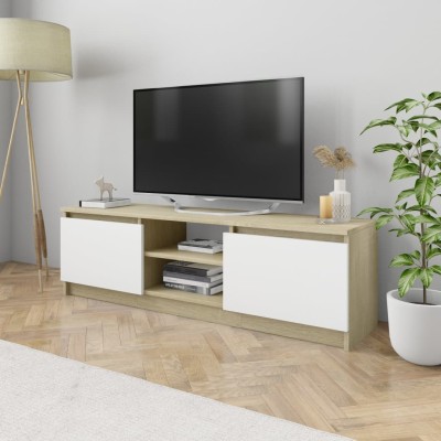 Mueble de TV de aglomerado blanco roble Sonoma 120x30x35,5 cm