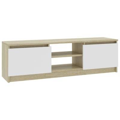 Mueble de TV de aglomerado blanco roble Sonoma 120x30x35,5 cm