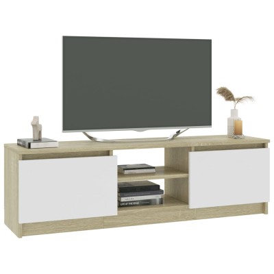 Mueble de TV de aglomerado blanco roble Sonoma 120x30x35,5 cm