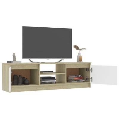 Mueble de TV de aglomerado blanco roble Sonoma 120x30x35,5 cm