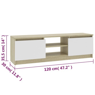 Mueble de TV de aglomerado blanco roble Sonoma 120x30x35,5 cm