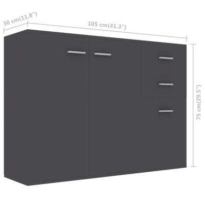 Aparador de madera contrachapada gris 105x30x75 cm