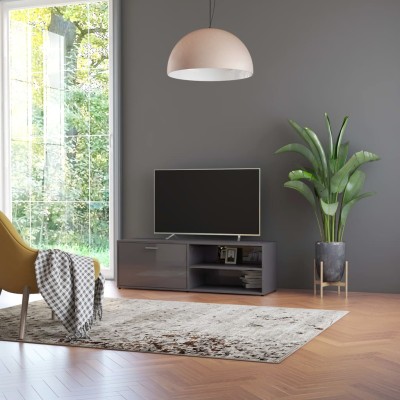 Mueble TV madera contrachapada gris brillante 120x30x37 cm