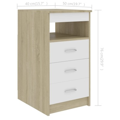 Cajonera de madera contrachapada blanco roble Sonoma 40x50x76cm