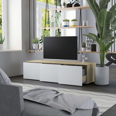 Mueble para TV madera contrachapada blanco y roble 120x34x30 cm