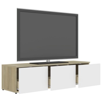 Mueble para TV madera contrachapada blanco y roble 120x34x30 cm