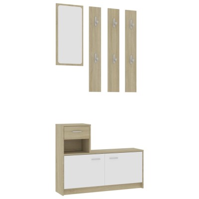 Mueble de entrada contrachapada blanco y roble 100x25x76,5 cm