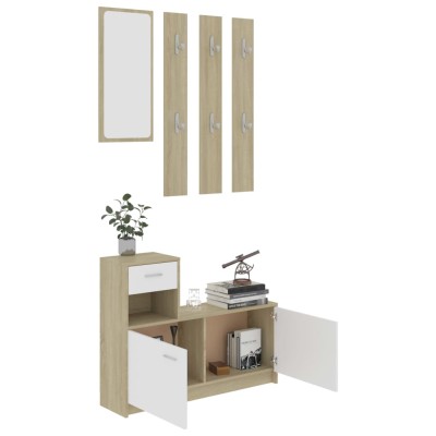 Mueble de entrada contrachapada blanco y roble 100x25x76,5 cm