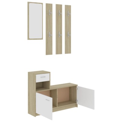 Mueble de entrada contrachapada blanco y roble 100x25x76,5 cm