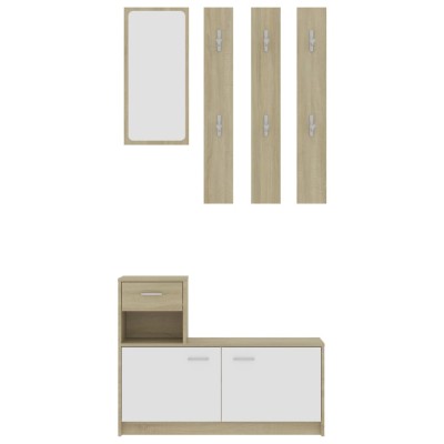 Mueble de entrada contrachapada blanco y roble 100x25x76,5 cm