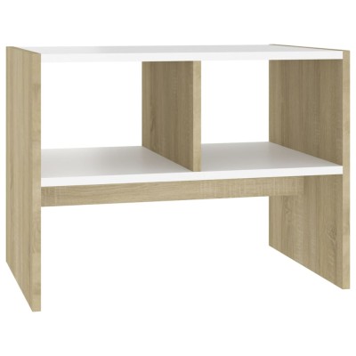 Mesa auxiliar madera contrachapada blanco y roble 60x40x45 cm