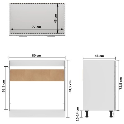 Armario bajo fregadero madera ingeniería gris 80x46x81,5 cm