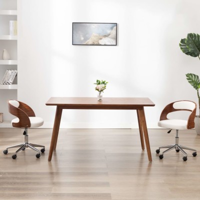 Silla comedor giratoria madera curvada cuero sintético blanco