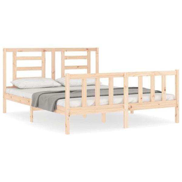 Estructura de cama de matrimonio con cabecero madera maciza