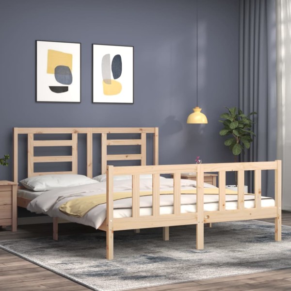 Estructura de cama de matrimonio con cabecero madera maciza