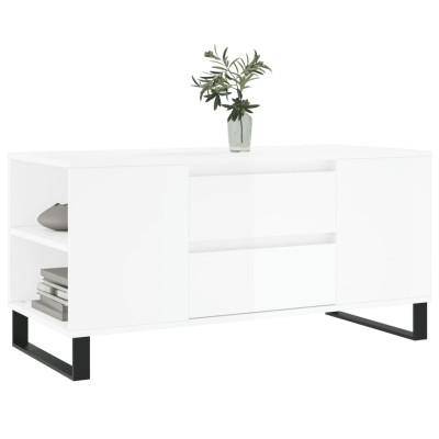 Mesa de centro madera ingeniería blanco brillo 102x44,5x50 cm