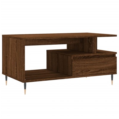 Mesa de centro madera contrachapada roble marrón 90x49x45 cm