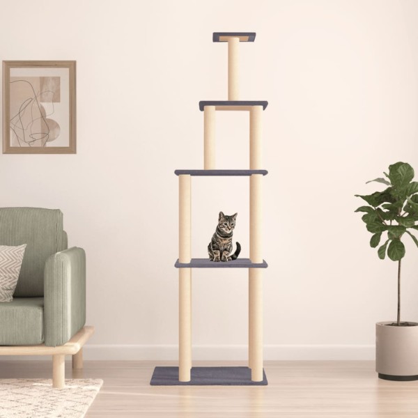 Rascador para gatos con postes de sisal gris oscuro 183 cm