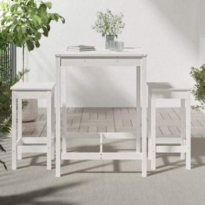 Set de mesa y taburetes altos jardín 3 pzas madera pino blanco