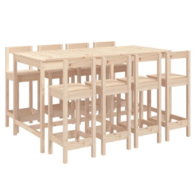 Set de mesa y taburetes altos jardín 9 pzas madera maciza pino