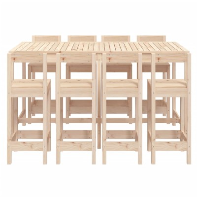 Set de mesa y taburetes altos jardín 9 pzas madera maciza pino