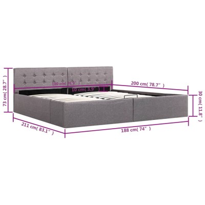 Cama canapé hidráulica con almacenaje tela gris topo 180x200 cm