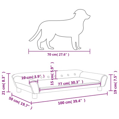 Cama para perros de terciopelo negra 100x50x21 cm