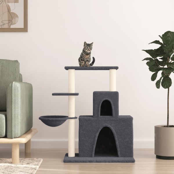 Rascador para gatos con postes de sisal gris oscuro 83 cm