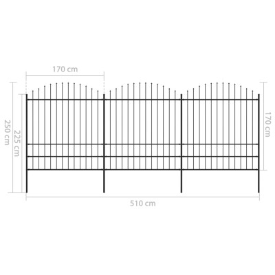 Valla de jardín con puntas de lanza acero negro (1,75-2)x5,1 m