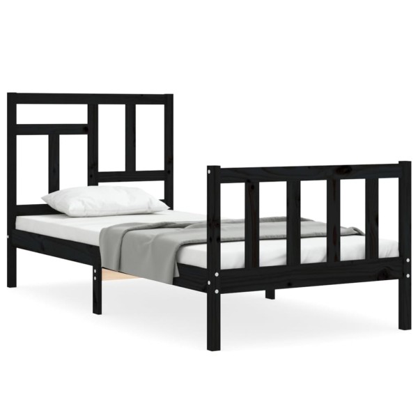 Estructura de cama individual con cabecero madera maciza negro