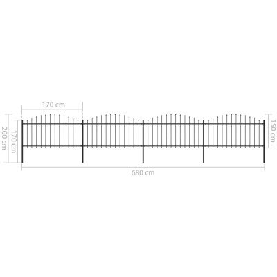 Valla de jardín con puntas de lanza acero negro (1,25-1,5)x6,8m