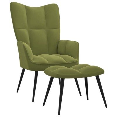 Silla de relajación con reposapiés terciopelo verde claro