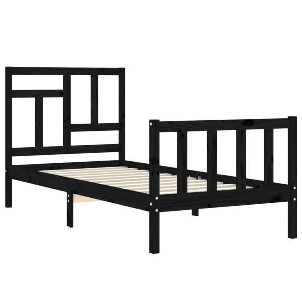 Estructura de cama individual con cabecero madera maciza negro