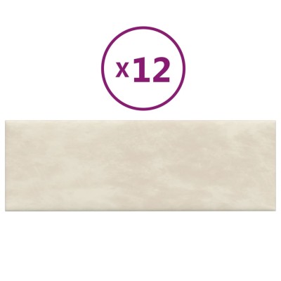 Paneles de pared 12 uds terciopelo color crema 90x30 cm 3,24 m²