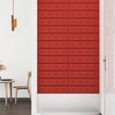 Paneles pared 12 uds cuero sintético rojo tinto 60x15 cm 1,08m²