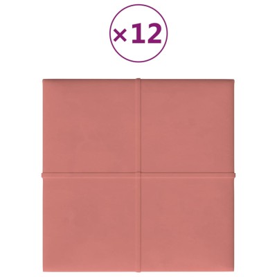 Paneles de pared 12 uds terciopelo rosa 30x30 cm 1,08 m²